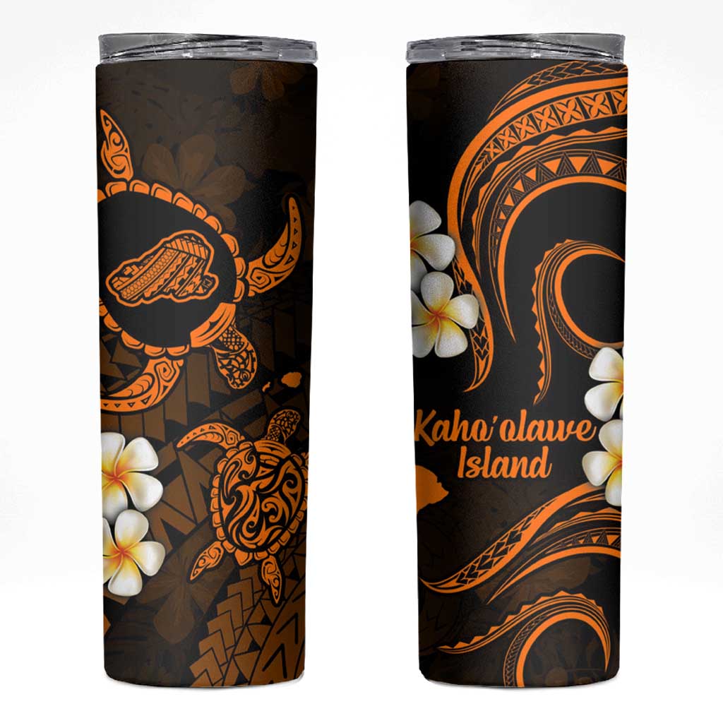 Hawaii Kahoolawe Islands Pacific Plumeria Skinny Tumbler Gold Polynesian Tattoo