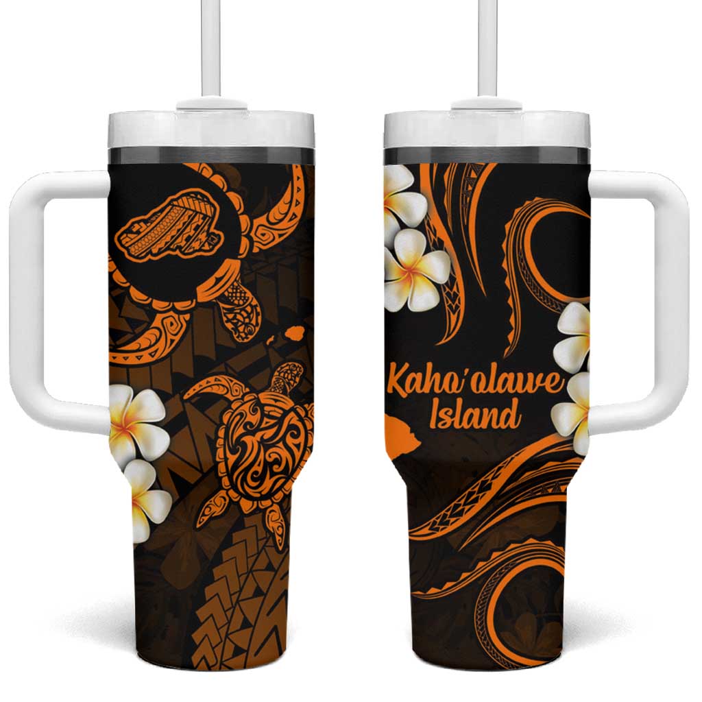 Hawaii Kahoolawe Islands Pacific Plumeria Tumbler With Handle Gold Polynesian Tattoo