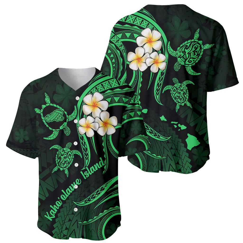 Hawaii Baseball Jersey Kahoolawe Islands Polynesian Sunset Plumeria Green Vibe LT9 - Polynesian Pride