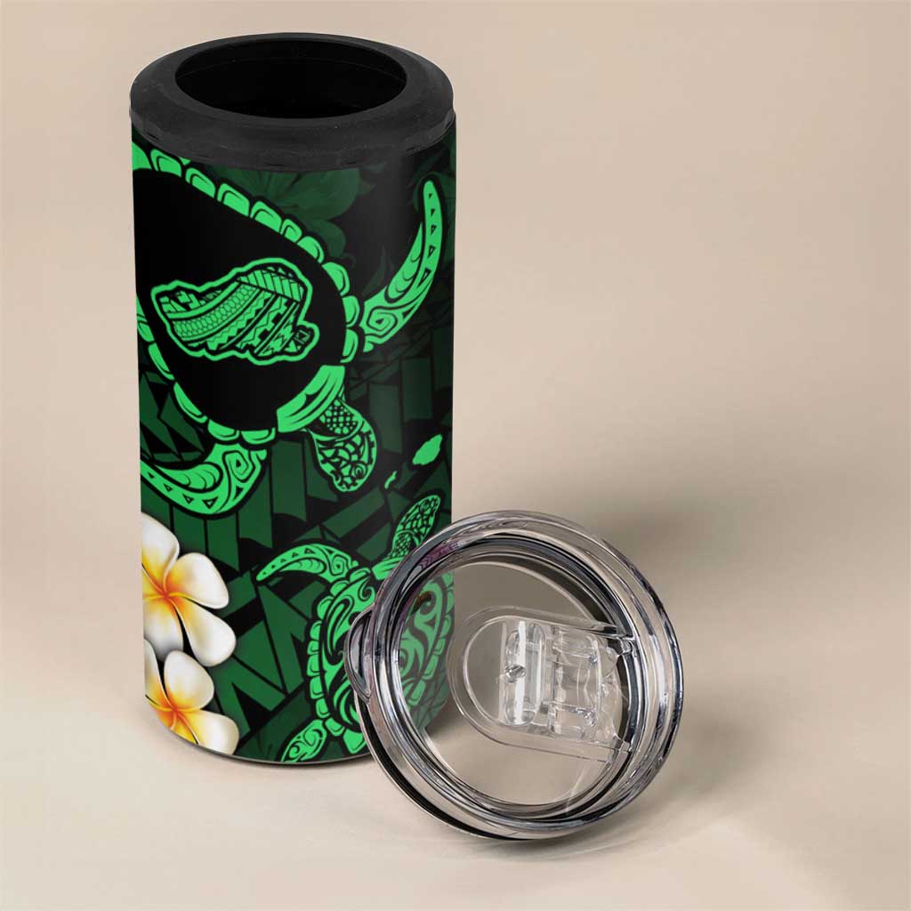 Hawaii Kahoolawe Islands Pacific Plumeria 4 in 1 Can Cooler Tumbler Green Polynesian Tattoo