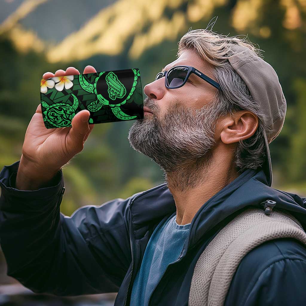 Hawaii Kahoolawe Islands Pacific Plumeria 4 in 1 Can Cooler Tumbler Green Polynesian Tattoo