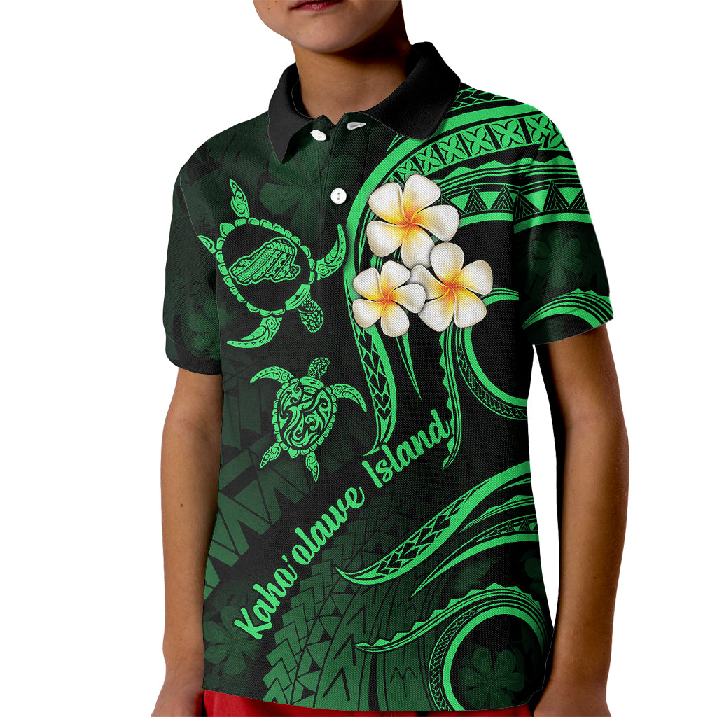 Hawaii Kid Polo Shirt Kahoolawe Islands Polynesian Sunset Plumeria Green Vibe LT9 Kid Green - Polynesian Pride
