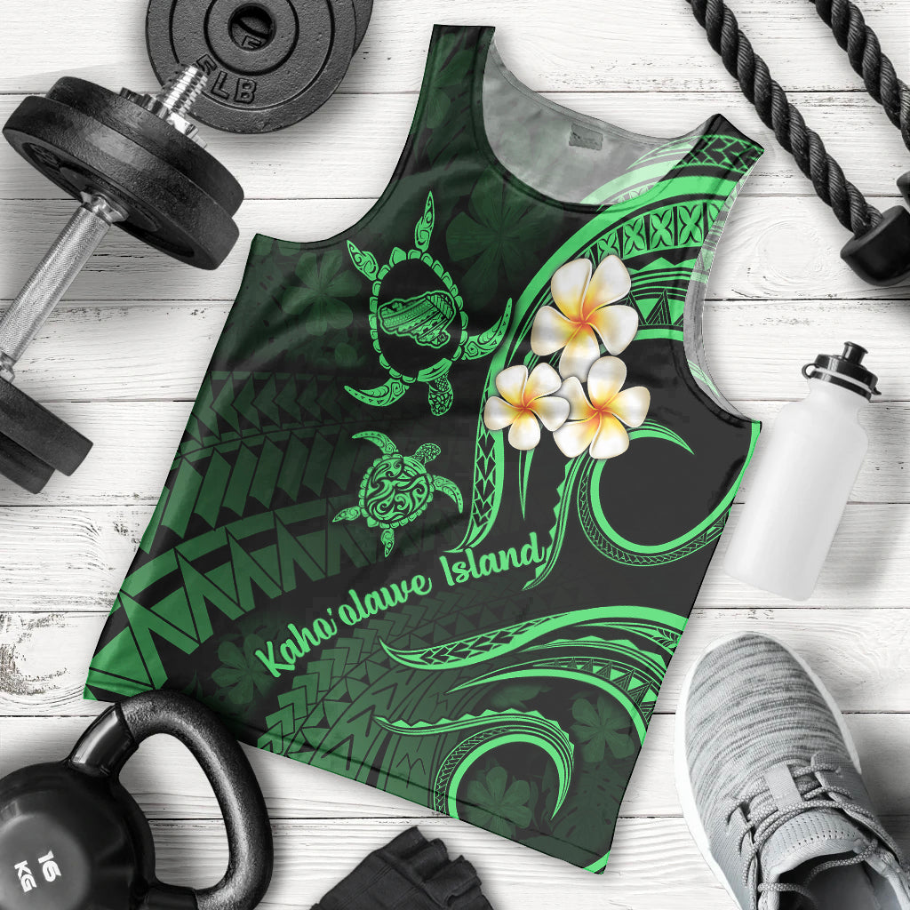 Hawaii Men Tank Top Kahoolawe Islands Polynesian Sunset Plumeria Green Vibe LT9 Green - Polynesian Pride