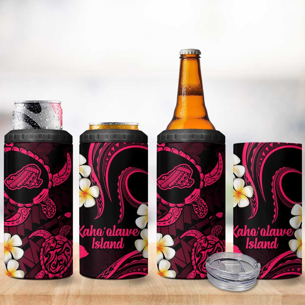 Hawaii Kahoolawe Islands Pacific Plumeria 4 in 1 Can Cooler Tumbler Pink Polynesian Tattoo