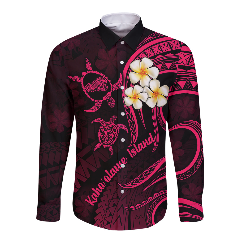 Hawaii Long Sleeve Button Shirt Kahoolawe Islands Polynesian Sunset Plumeria Pink Vibe LT9 Unisex Pink - Polynesian Pride
