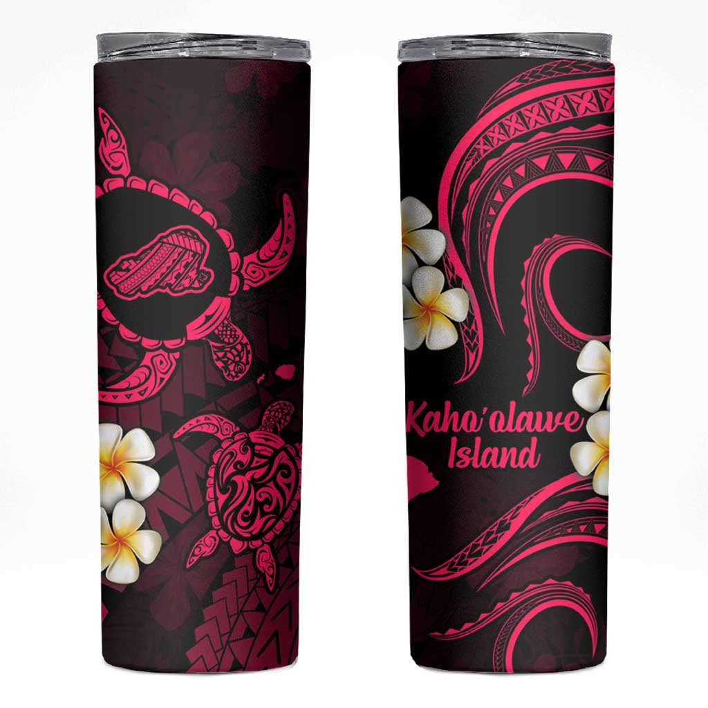 Hawaii Kahoolawe Islands Pacific Plumeria Skinny Tumbler Pink Polynesian Tattoo