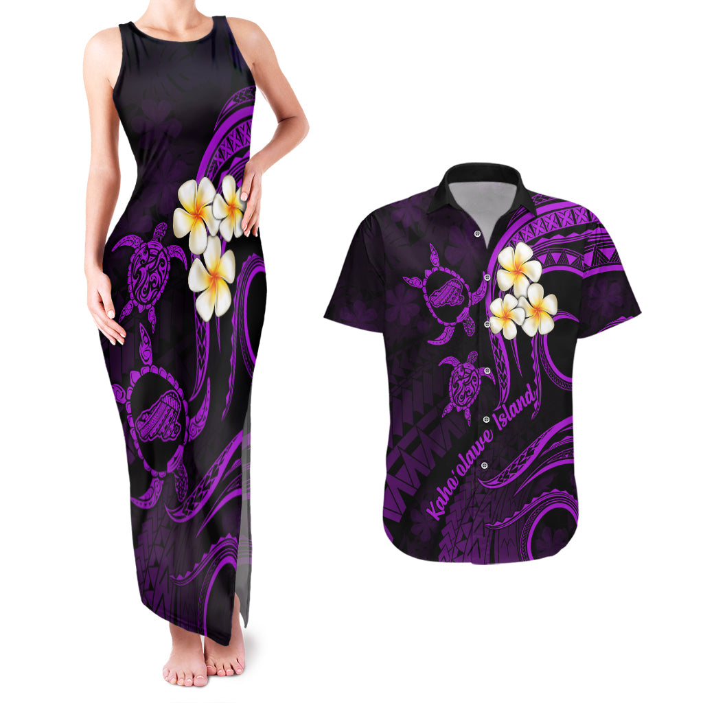 Polynesian Hawaii Couples Matching Tank Maxi Dress And Hawaiian Shirt Kahoolawe Islands with Pacific Plumeria Purple Vibe LT9 Purple - Polynesian Pride
