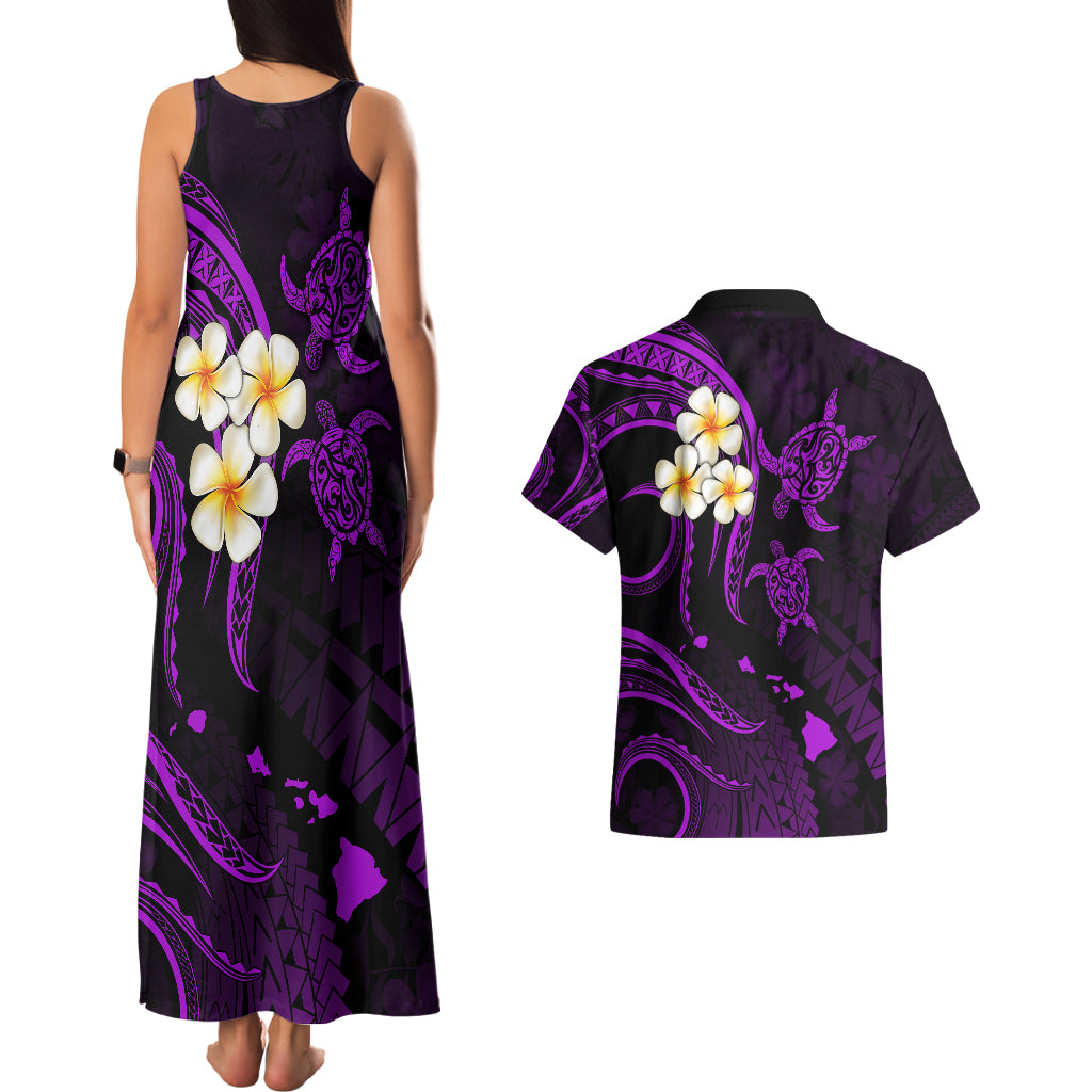 Polynesian Hawaii Couples Matching Tank Maxi Dress And Hawaiian Shirt Kahoolawe Islands with Pacific Plumeria Purple Vibe LT9 - Polynesian Pride