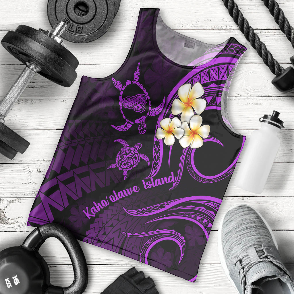 Polynesian Hawaii Men Tank Top Kahoolawe Islands with Pacific Plumeria Purple Vibe LT9 Purple - Polynesian Pride