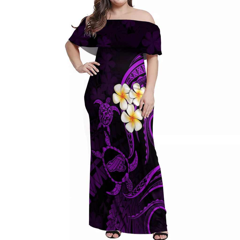 Polynesian Hawaii Off Shoulder Maxi Dress Kahoolawe Islands with Pacific Plumeria Purple Vibe LT9 Women Purple - Polynesian Pride