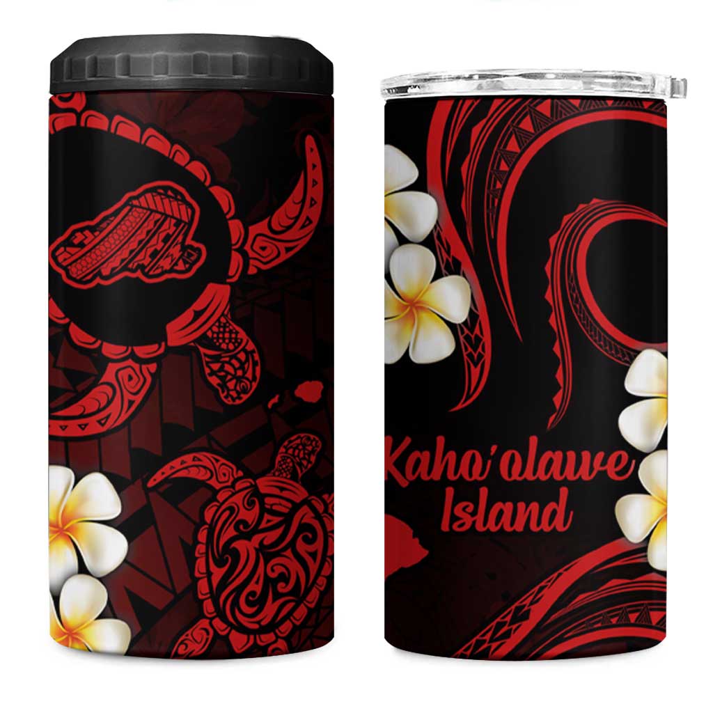 Hawaii Kahoolawe Islands Pacific Plumeria 4 in 1 Can Cooler Tumbler Red Polynesian Tattoo