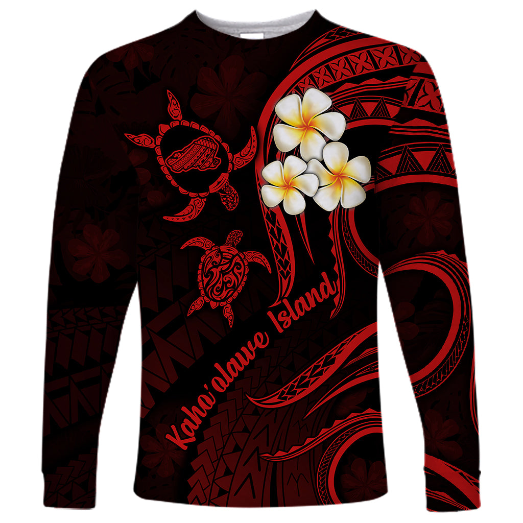 Polynesian Hawaii Long Sleeve Shirt Kahoolawe Islands with Pacific Plumeria Red Vibe LT9 Unisex Red - Polynesian Pride