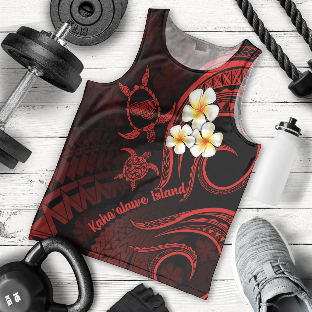 Polynesian Hawaii Men Tank Top Kahoolawe Islands with Pacific Plumeria Red Vibe LT9 Red - Polynesian Pride