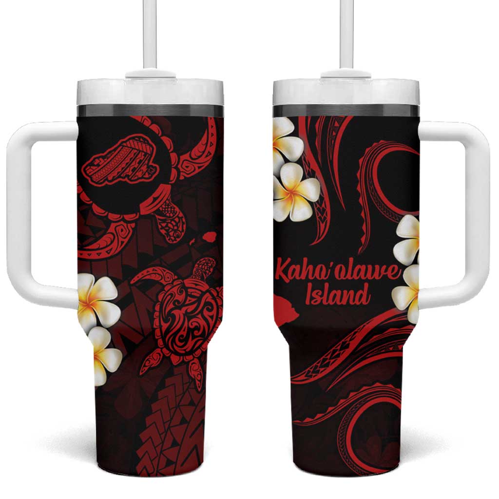 Hawaii Kahoolawe Islands Pacific Plumeria Tumbler With Handle Red Polynesian Tattoo