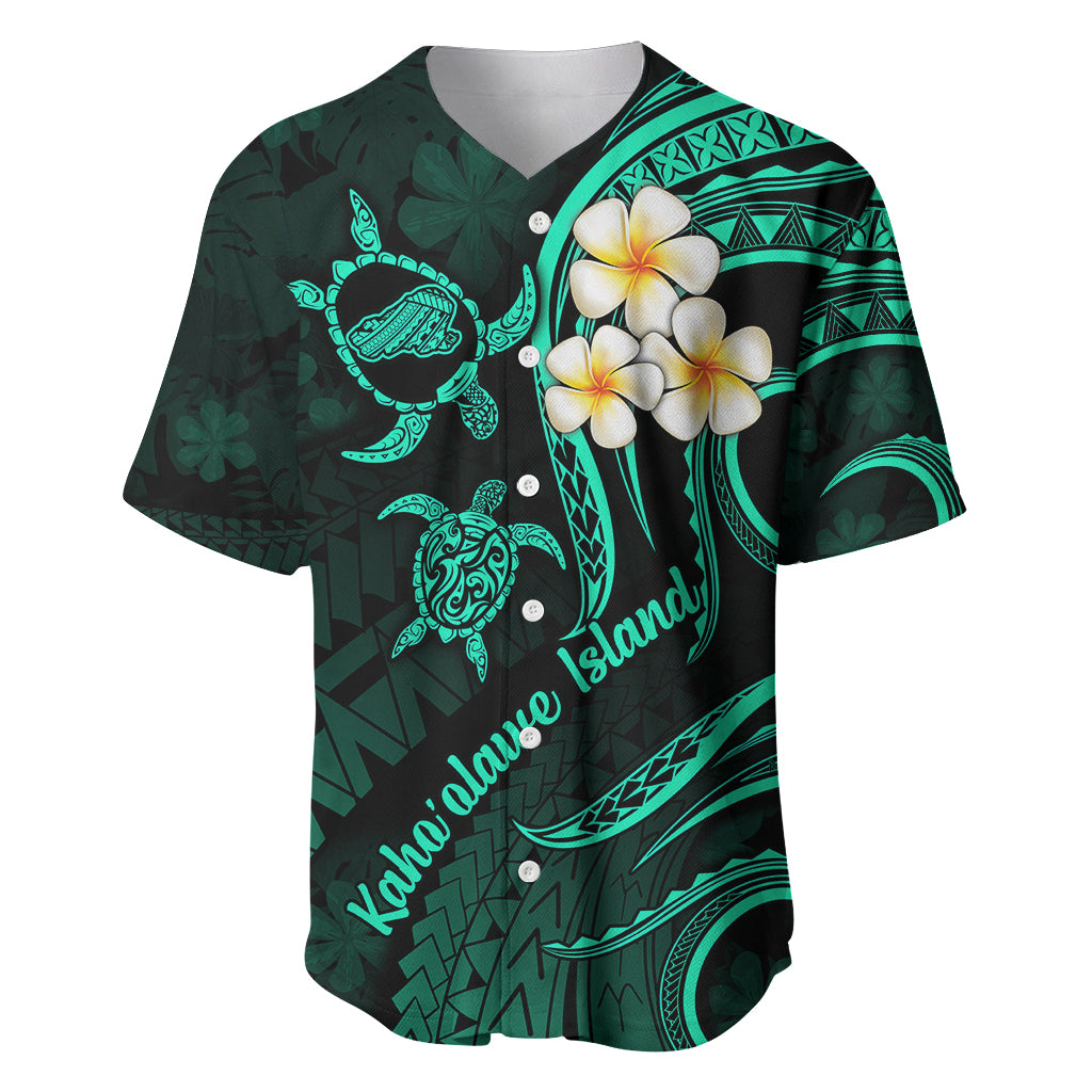 Polynesian Hawaii Baseball Jersey Kahoolawe Islands with Pacific Plumeria Turquoise Vibe LT9 Turquoise - Polynesian Pride