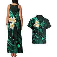 Polynesian Hawaii Couples Matching Tank Maxi Dress And Hawaiian Shirt Kahoolawe Islands with Pacific Plumeria Turquoise Vibe LT9 - Polynesian Pride