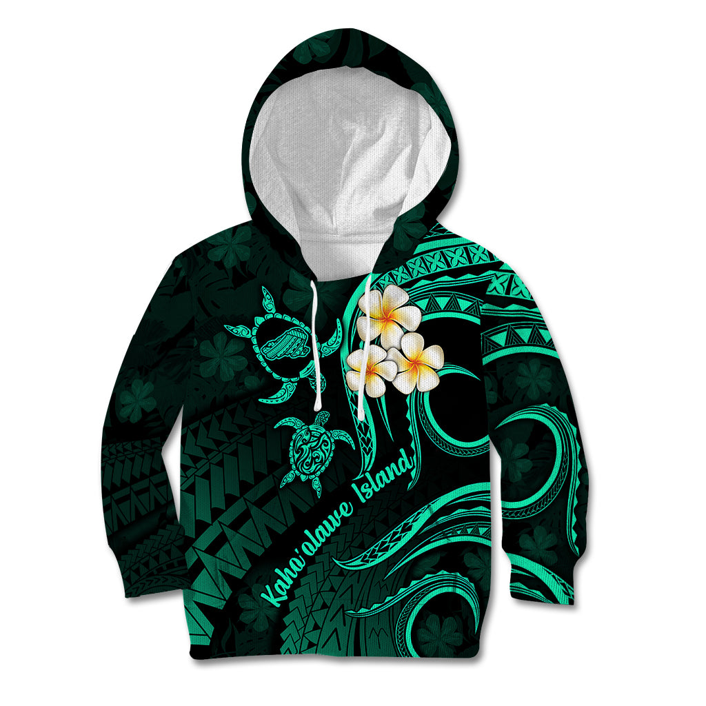 Polynesian Hawaii Kid Hoodie Kahoolawe Islands with Pacific Plumeria Turquoise Vibe LT9 Hoodie Turquoise - Polynesian Pride
