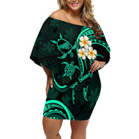 Polynesian Hawaii Off Shoulder Short Dress Kahoolawe Islands with Pacific Plumeria Turquoise Vibe LT9 Women Turquoise - Polynesian Pride
