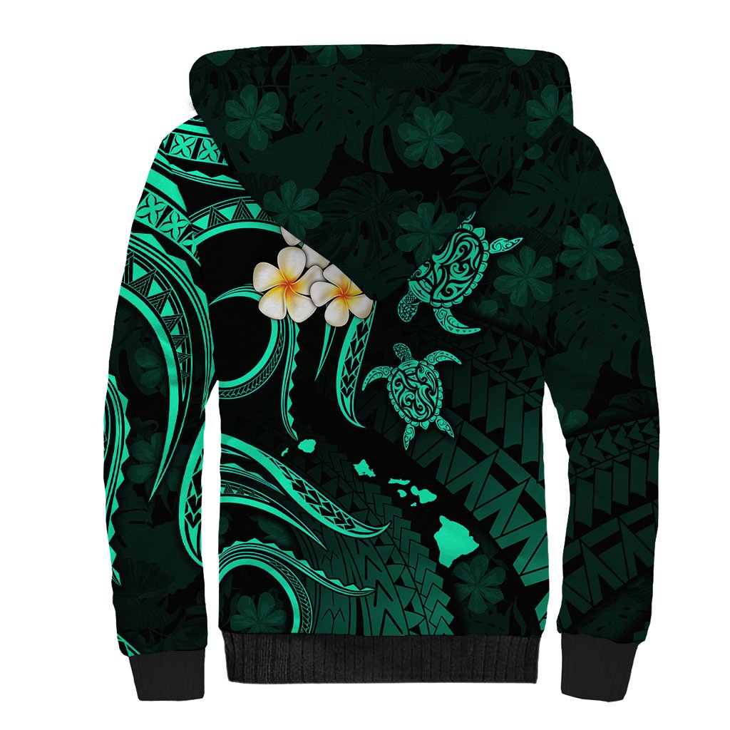 Polynesian Hawaii Sherpa Hoodie Kahoolawe Islands with Pacific Plumeria Turquoise Vibe LT9 - Polynesian Pride