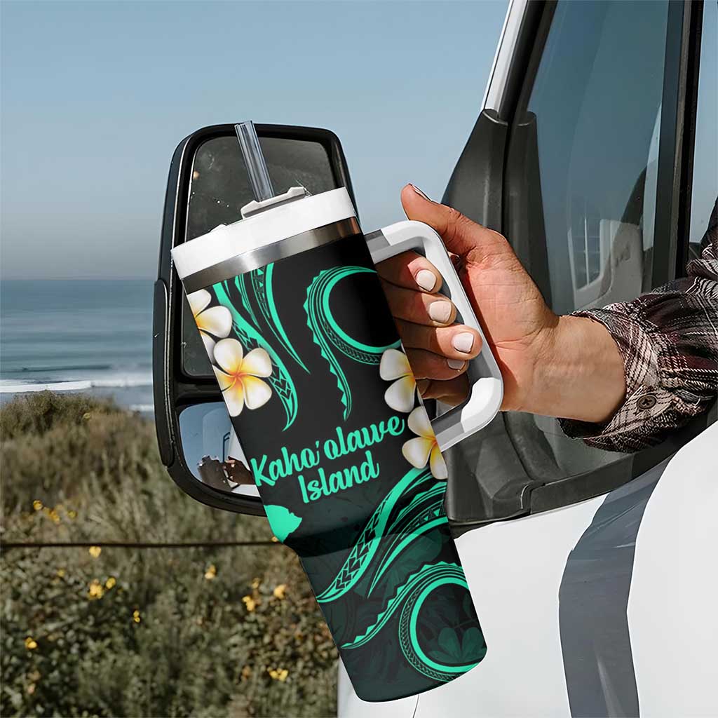 Hawaii Kahoolawe Islands Pacific Plumeria Tumbler With Handle Turquoise Polynesian Tattoo