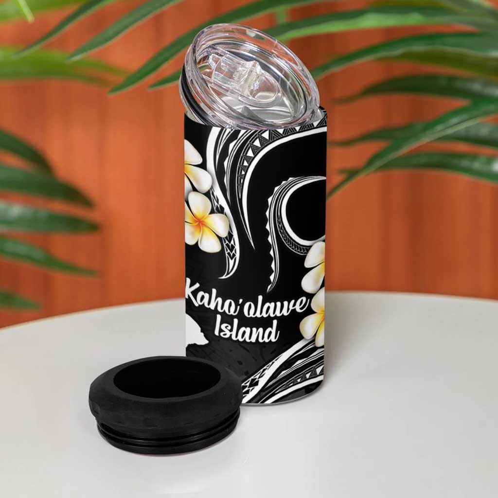 Hawaii Kahoolawe Islands Pacific Plumeria 4 in 1 Can Cooler Tumbler White Polynesian Tattoo