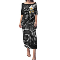 Polynesian Hawaii Puletasi Kahoolawe Islands with Pacific Plumeria White Vibe LT9 Long Dress White - Polynesian Pride