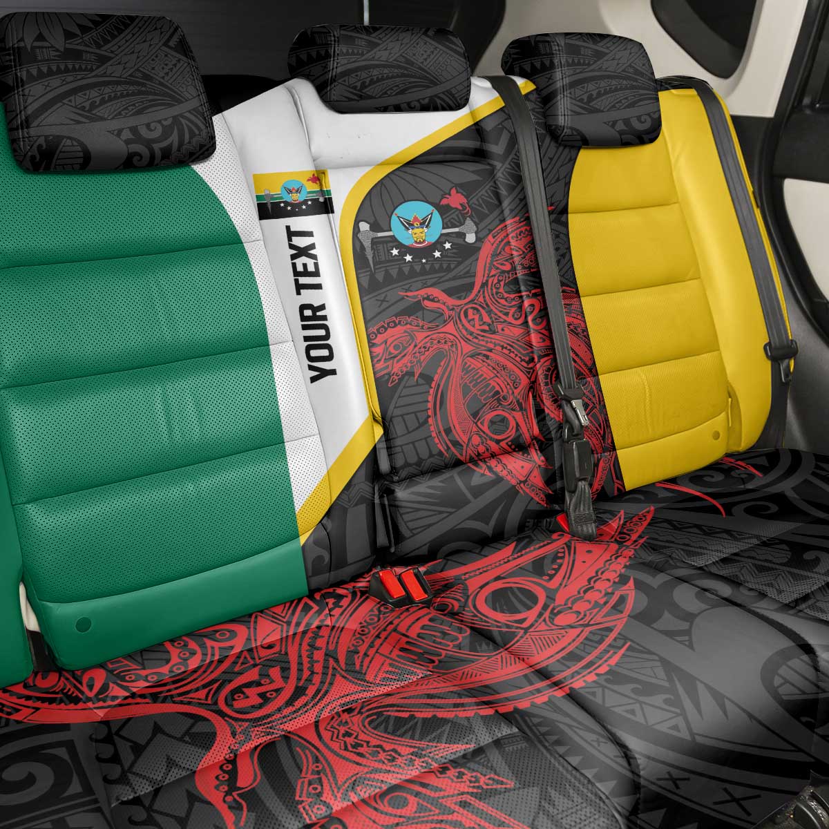 Personalised PNG Hela Province Back Car Seat Cover Bird of Paradise Tattoo Flag Motif - Polynesian Pride