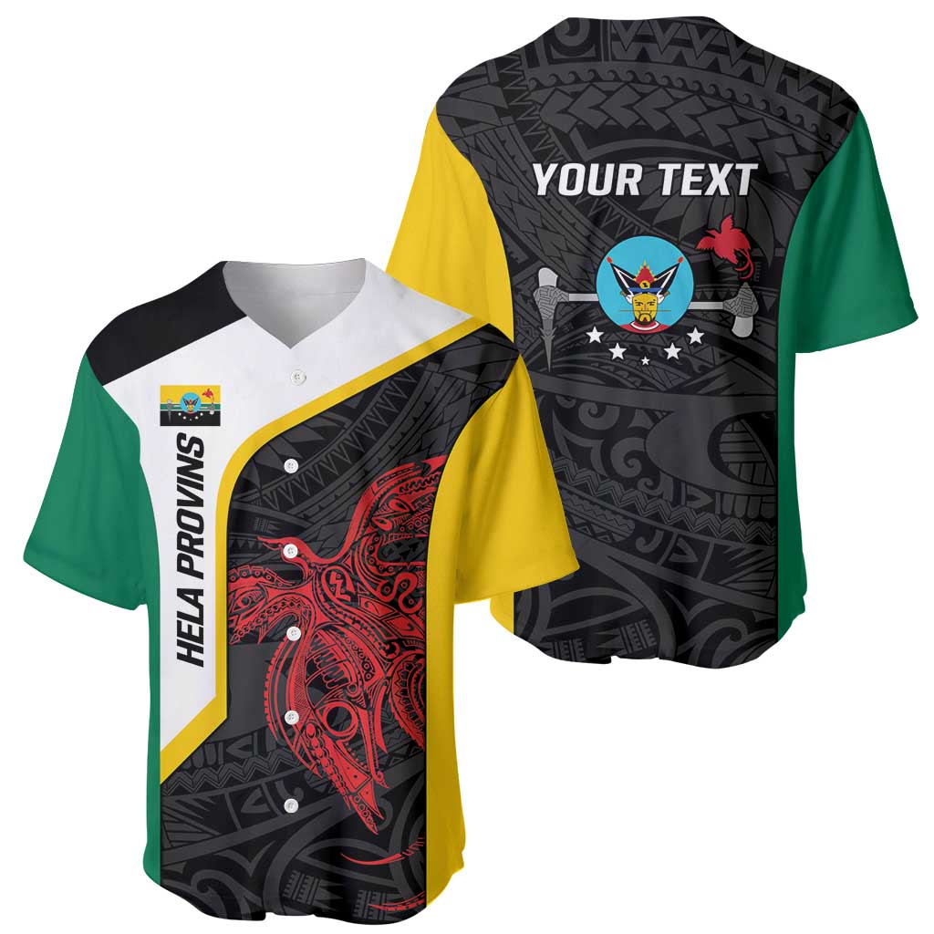 Personalised PNG Hela Province Baseball Jersey Bird of Paradise Tattoo Flag Motif - Polynesian Pride