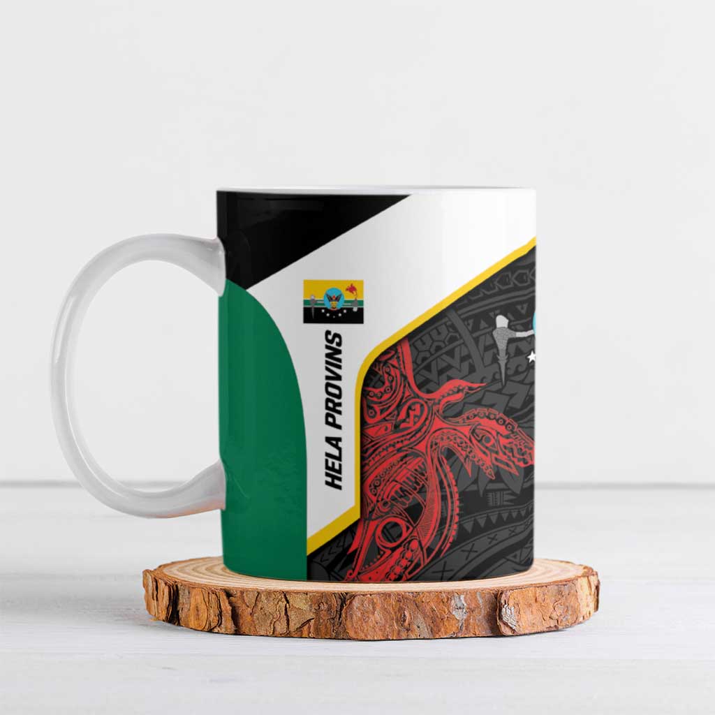 Personalised PNG Hela Province Ceramic Mug Bird of Paradise Tattoo Flag Motif - Polynesian Pride