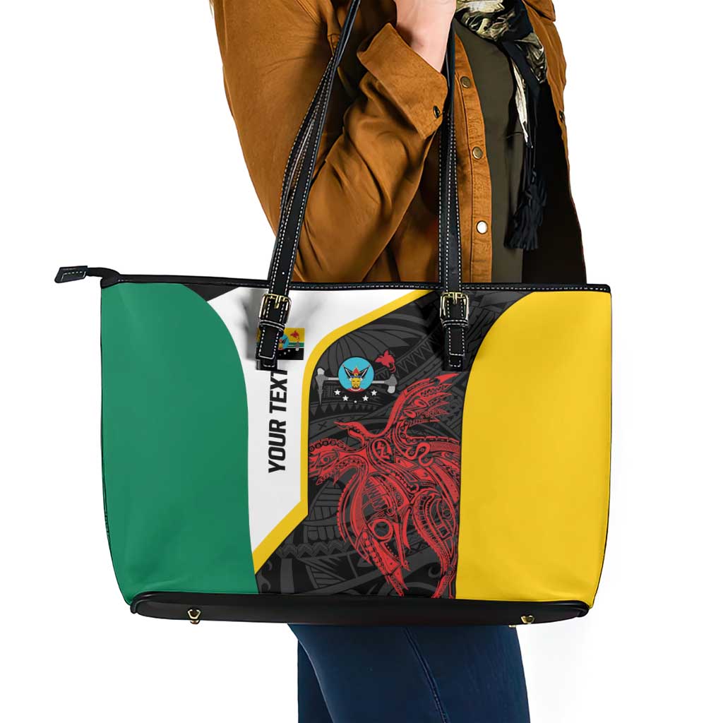 Personalised PNG Hela Province Leather Tote Bag Bird of Paradise Tattoo Flag Motif - Polynesian Pride