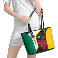 Personalised PNG Hela Province Leather Tote Bag Bird of Paradise Tattoo Flag Motif - Polynesian Pride