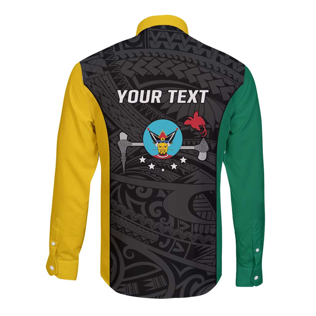 Personalised PNG Hela Province Long Sleeve Button Shirt Bird of Paradise Tattoo Flag Motif LT9 - Polynesian Pride