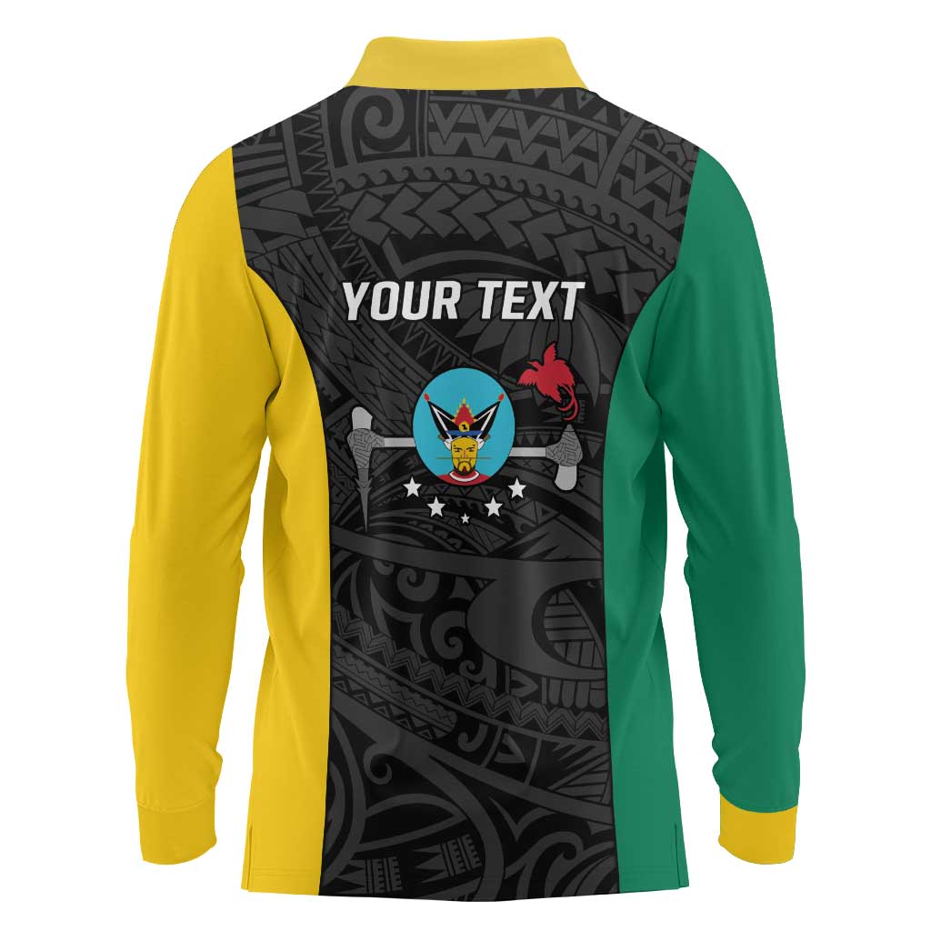 Personalised PNG Hela Province Long Sleeve Polo Shirt Bird of Paradise Tattoo Flag Motif - Polynesian Pride