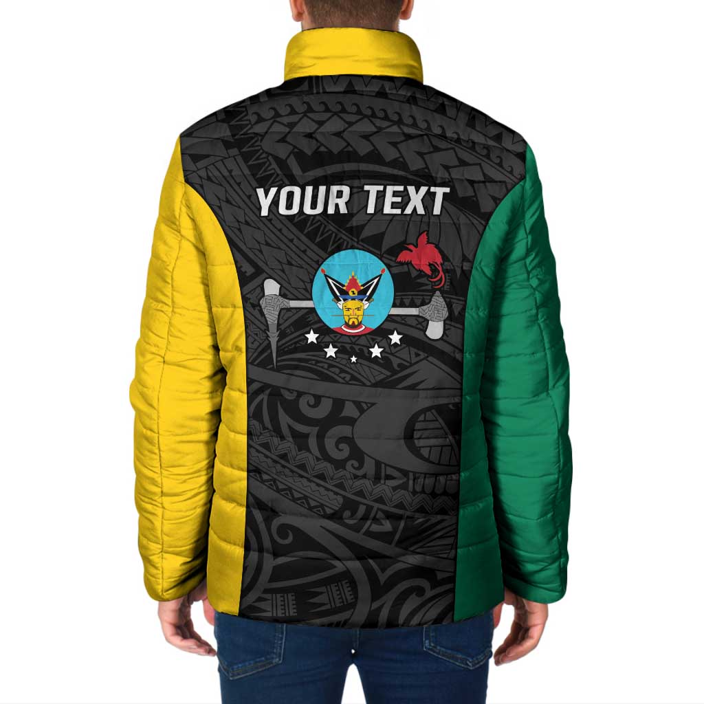 Personalised PNG Hela Province Padded Jacket Bird of Paradise Tattoo Flag Motif - Polynesian Pride