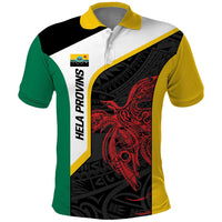 Personalised PNG Hela Province Polo Shirt Bird of Paradise Tattoo Flag Motif - Polynesian Pride