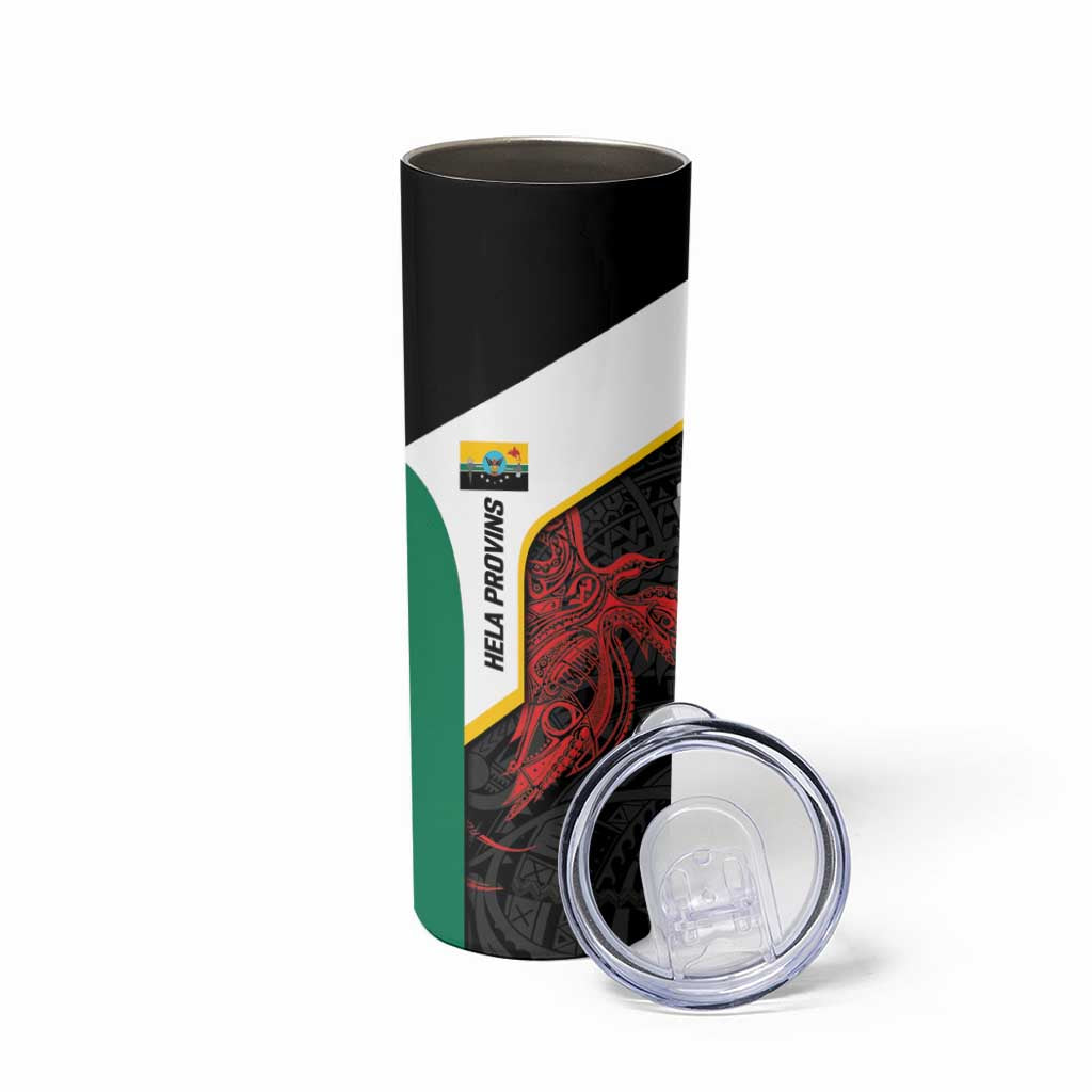 Personalised PNG Hela Province Skinny Tumbler Bird of Paradise Tattoo Flag Motif - Polynesian Pride