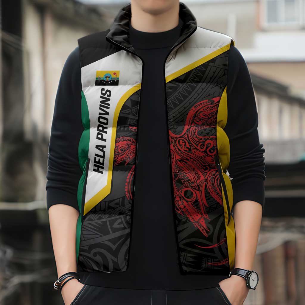 Personalised PNG Hela Province Sleeveless Puffer Jacket Bird of Paradise Tattoo Flag Motif - Polynesian Pride