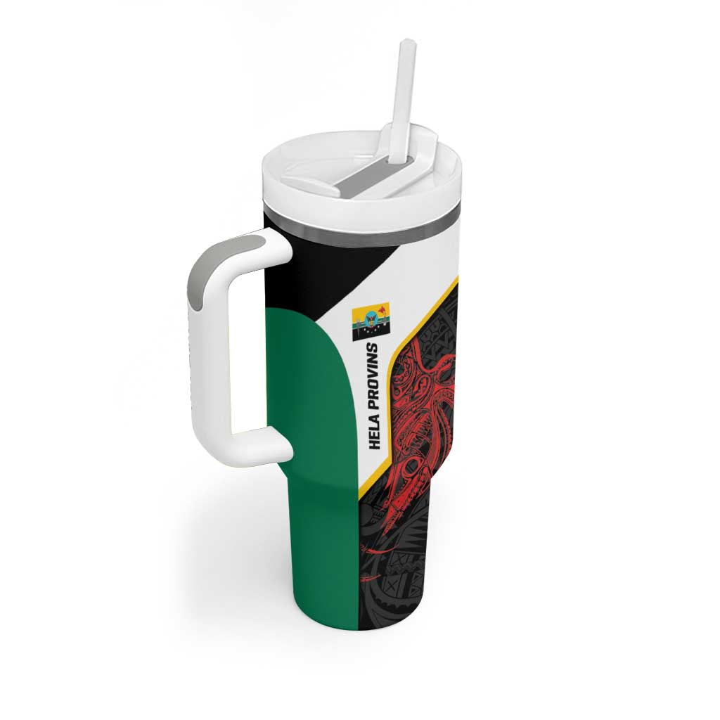 Personalised PNG Hela Province Tumbler With Handle Bird of Paradise Tattoo Flag Motif - Polynesian Pride