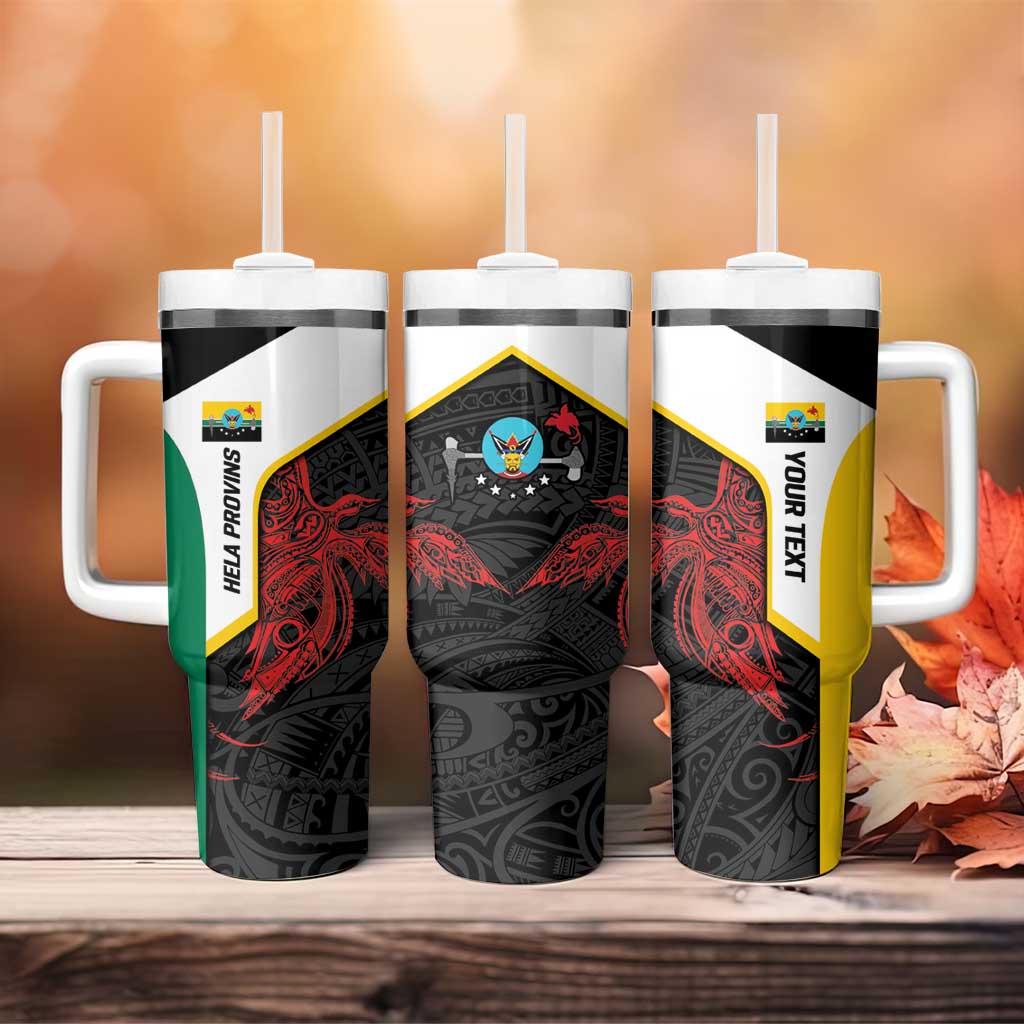 Personalised PNG Hela Province Tumbler With Handle Bird of Paradise Tattoo Flag Motif - Polynesian Pride