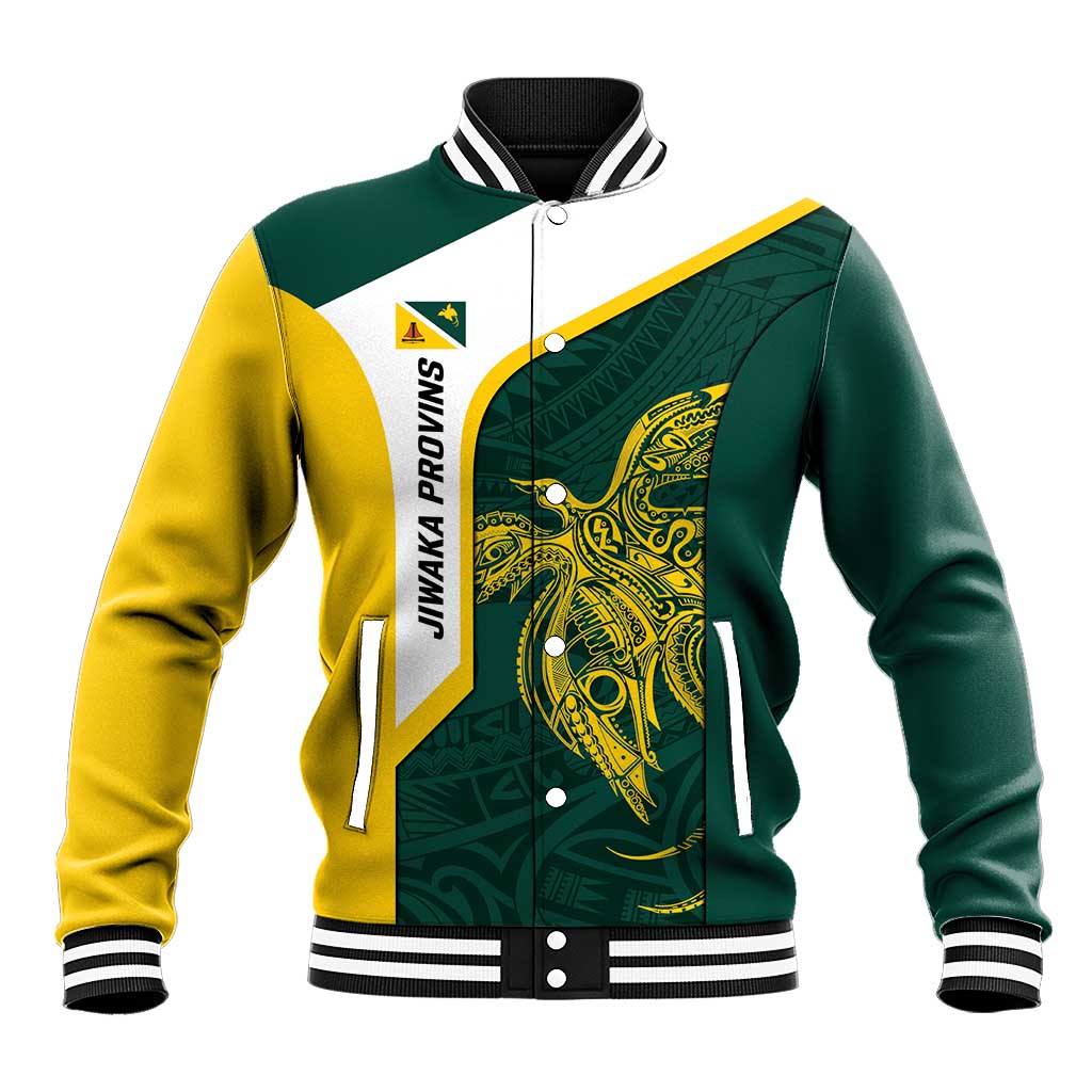 Personalised PNG Jiwaka Province Baseball Jacket Bird of Paradise Tattoo Flag Motif LT9 Unisex Green - Polynesian Pride