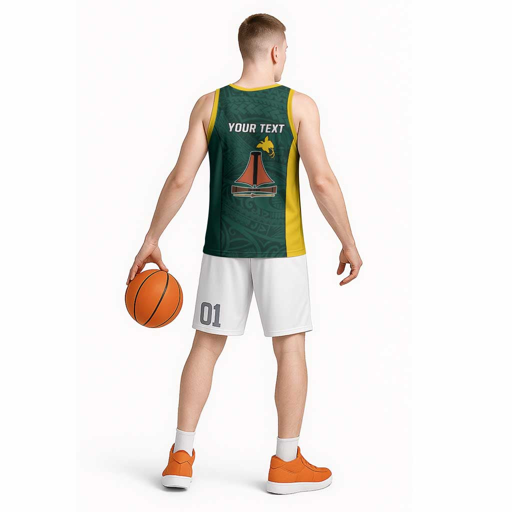 Personalised PNG Jiwaka Province Basketball Jersey Bird of Paradise Tattoo Flag Motif - Polynesian Pride