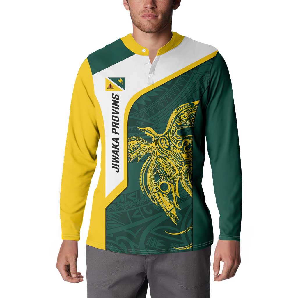 Personalised PNG Jiwaka Province Button Sweatshirt Bird of Paradise Tattoo Flag Motif LT9 - Polynesian Pride