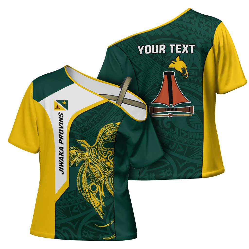 Personalised PNG Jiwaka Province Cross Shoulder Shirt Bird of Paradise Tattoo Flag Motif - Polynesian Pride