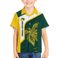 Personalised PNG Jiwaka Province Family Matching Off The Shoulder Long Sleeve Dress and Hawaiian Shirt Bird of Paradise Tattoo Flag Motif LT9 Son's Shirt Green - Polynesian Pride