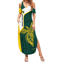 Personalised PNG Jiwaka Province Family Matching Summer Maxi Dress and Hawaiian Shirt Bird of Paradise Tattoo Flag Motif - Polynesian Pride