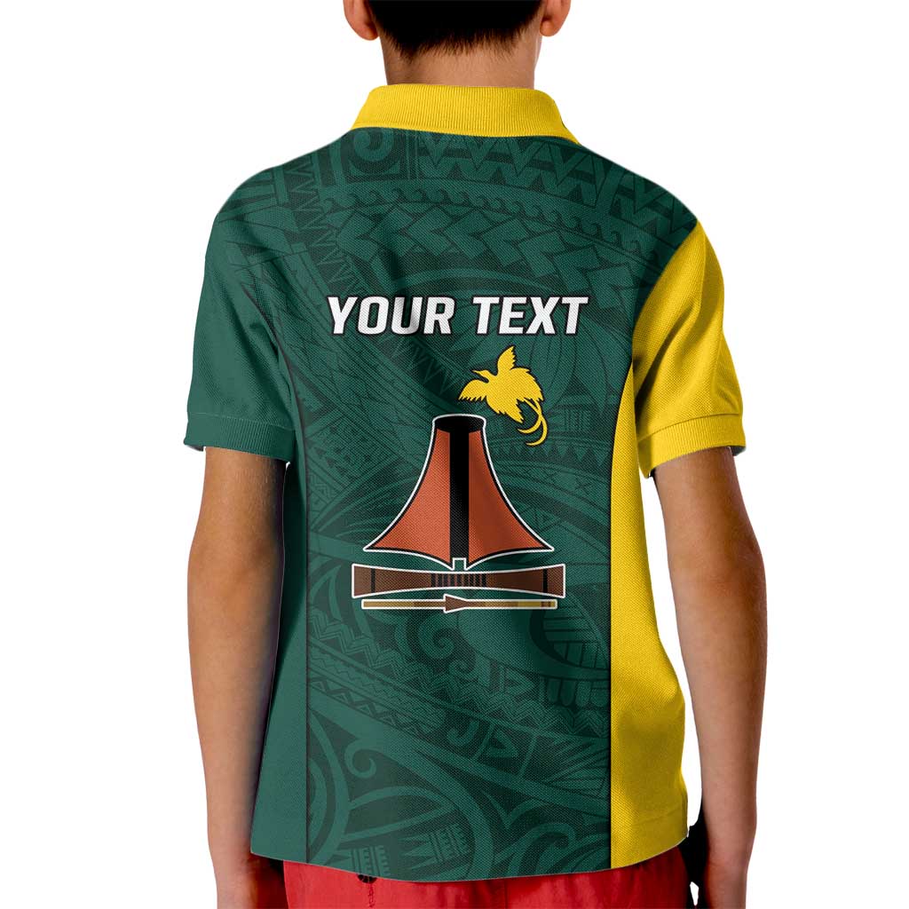 Personalised PNG Jiwaka Province Kid Polo Shirt Bird of Paradise Tattoo Flag Motif - Polynesian Pride