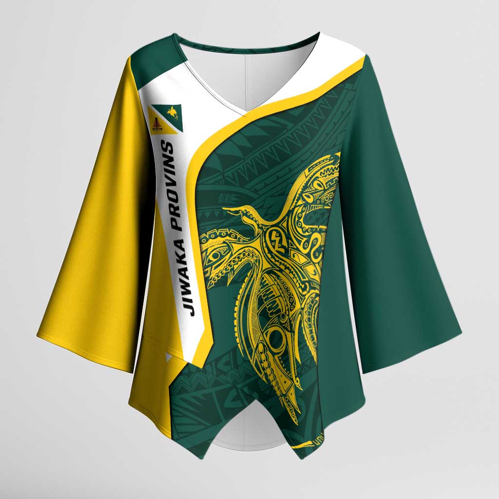 Personalised PNG Jiwaka Province Kimono Sleeve Blouse Bird of Paradise Tattoo Flag Motif - Polynesian Pride