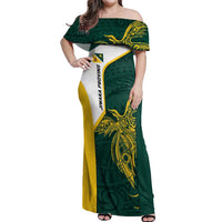 Personalised PNG Jiwaka Province Off Shoulder Maxi Dress Bird of Paradise Tattoo Flag Motif - Polynesian Pride