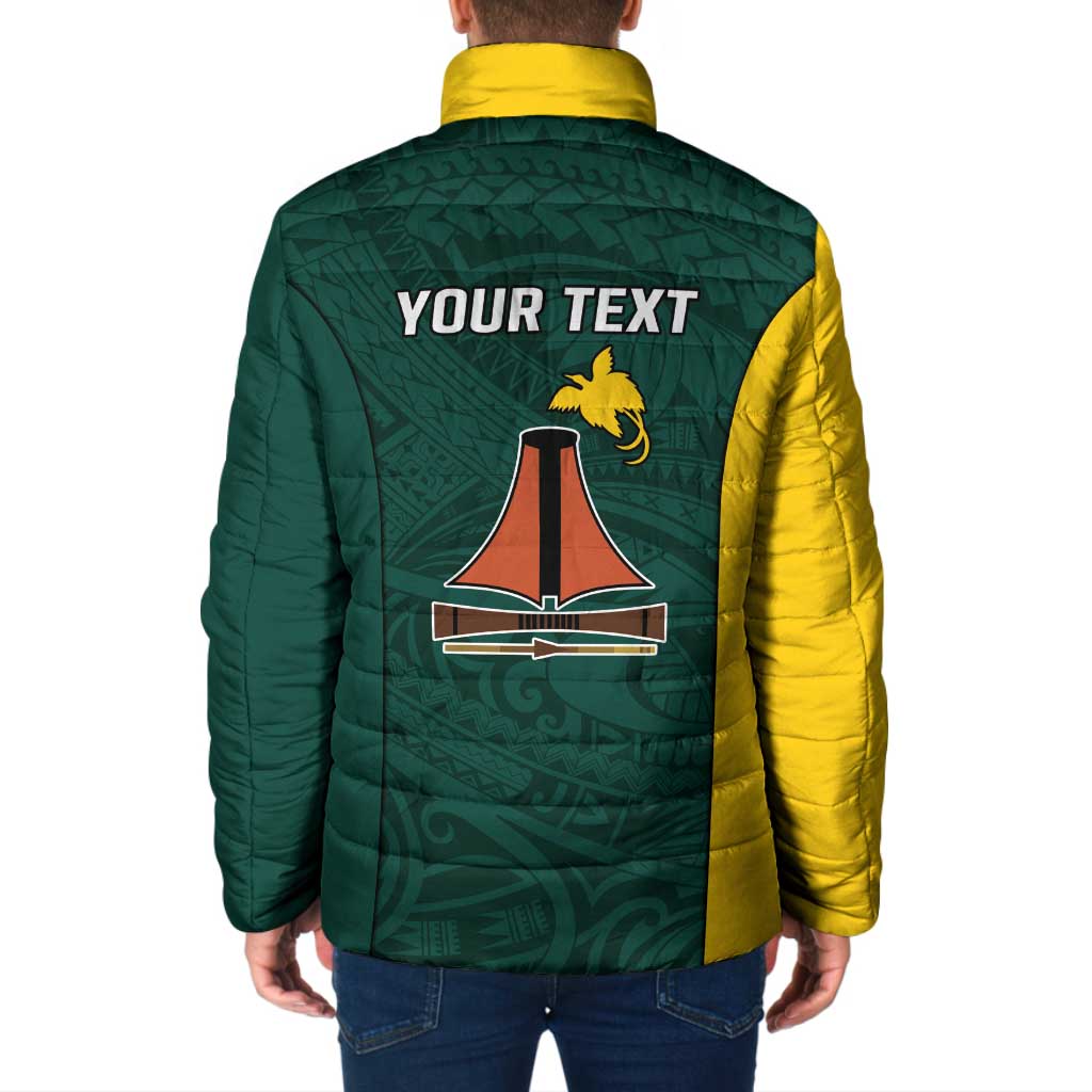 Personalised PNG Jiwaka Province Padded Jacket Bird of Paradise Tattoo Flag Motif - Polynesian Pride