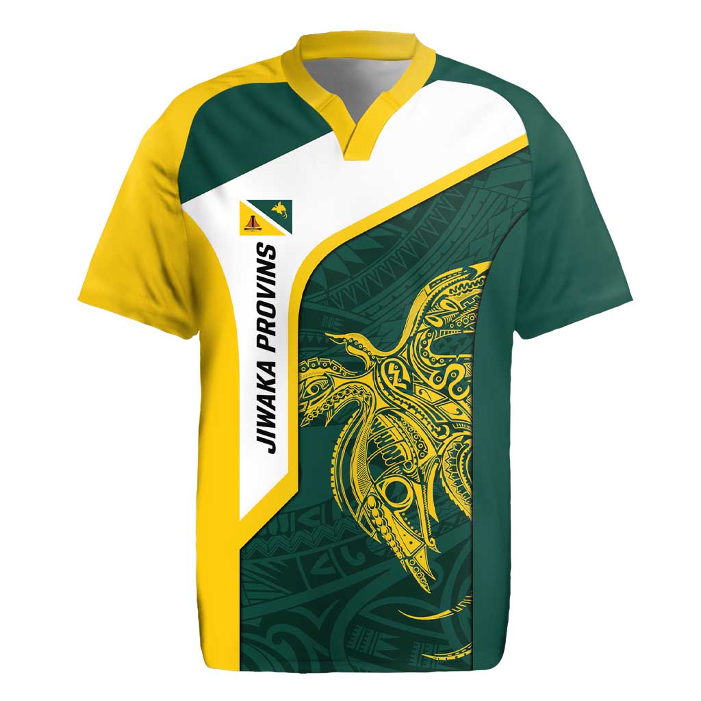 Personalised PNG Jiwaka Province Rugby Jersey Bird of Paradise Tattoo Flag Motif - Polynesian Pride